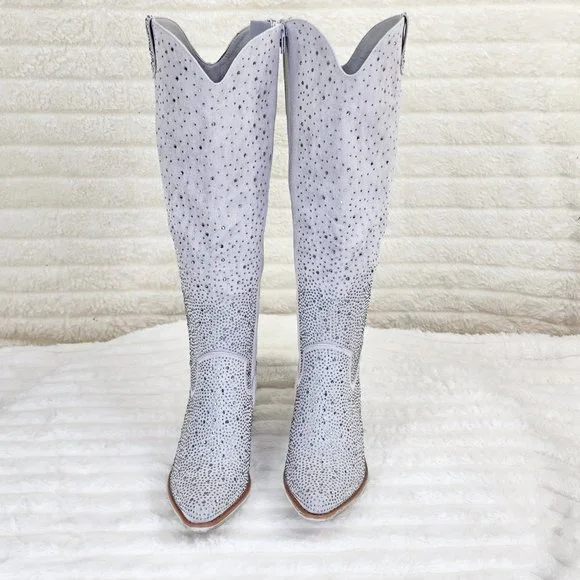 Wild Ones Glamour Cowboy Rhinestone Cowgirl Boots Tuck Zipper Plus Silver Gray - Picture 9 of 13